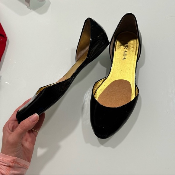 Prada classic black Patent Leather Peep Toe Ballet Flats size EU 39 USA 8.5 - Picture 2 of 9